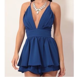 NWOT Elegant Blue V-Neck Romper